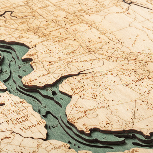 Nautical Wood Maps Jacksonville, Florida - Dark Frame - close up