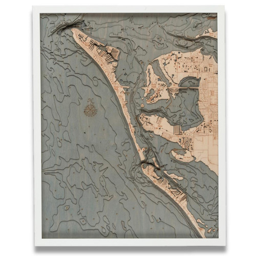 Nautical Wood Maps Anna Maria Island - White Frame