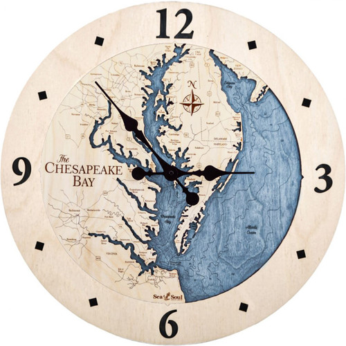 Chesapeake Bay Nautical Topographic Wood Clock - Customizable
