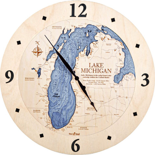 Lake Michigan Nautical Wood Topographic Map - Customizable