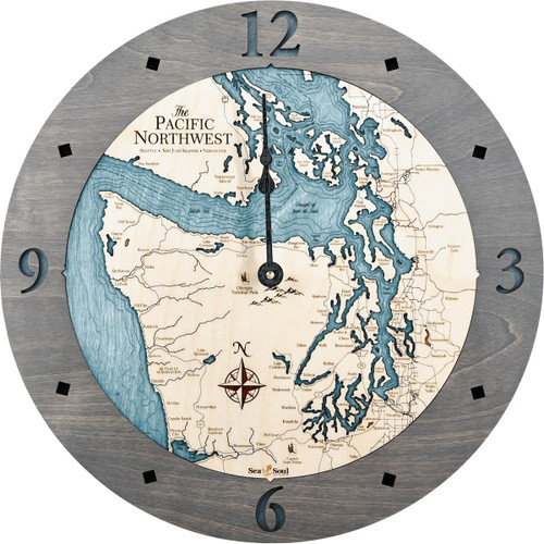 Pacific Northwest Nautical Topographic Wood Clock - Customizable