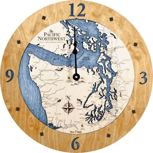 Pacific Northwest Nautical Topographic Wood Clock - Customizable